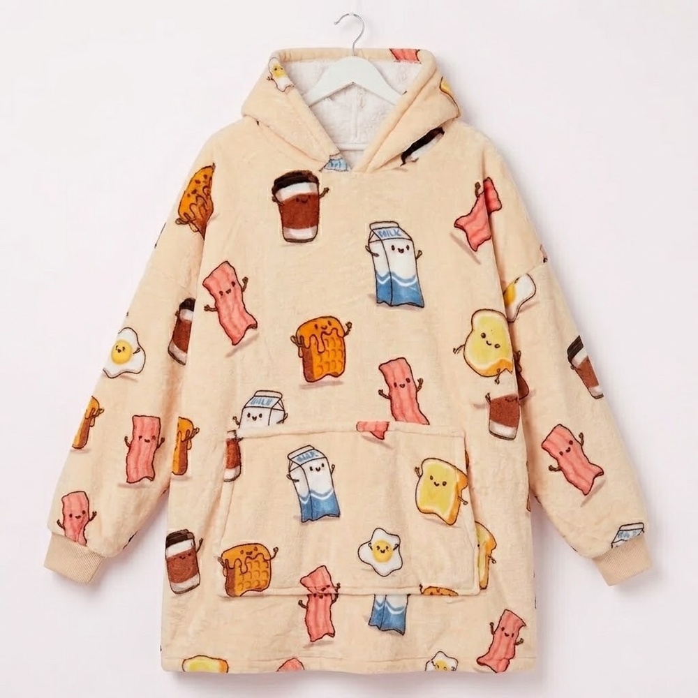 NWT Oodie Breakfast Print Cozy Blanket Hoodie